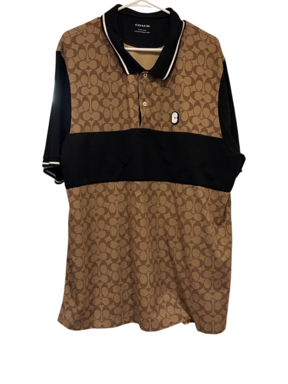 Men's Coach Signature Polo in khaki/black